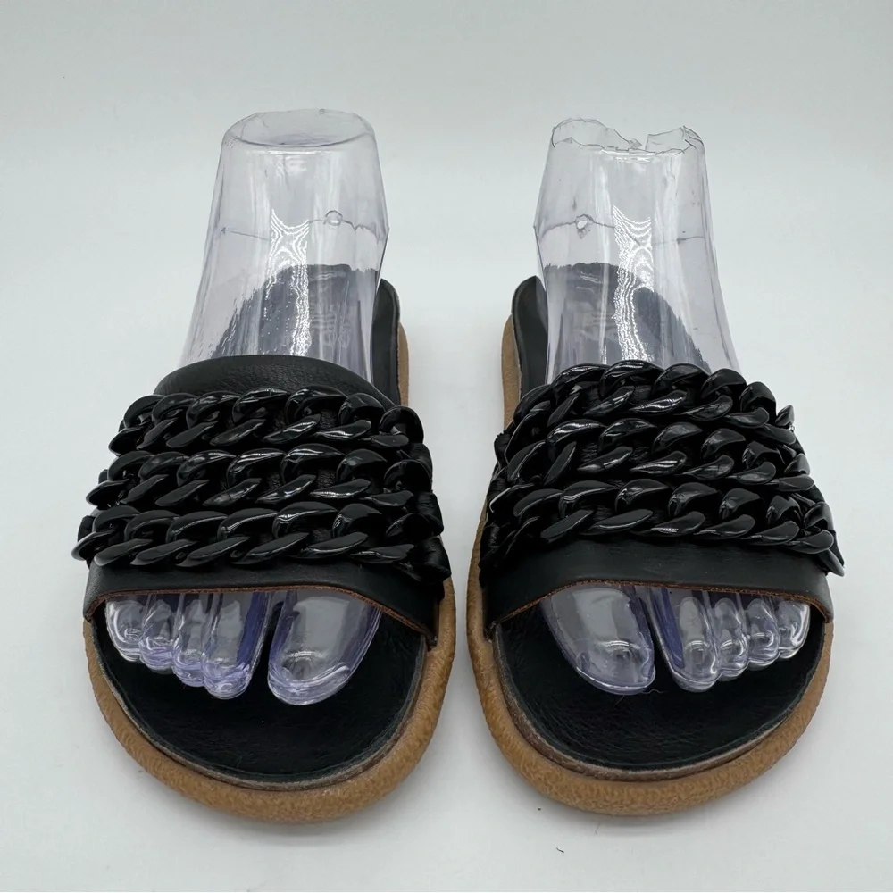 Bueno Emelia Black Leather Chains Slide Sandal Size 36/6